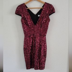 NWOT Dress The Population Zoe Rouge Red All Over Sequin Cap Sleeve Mini